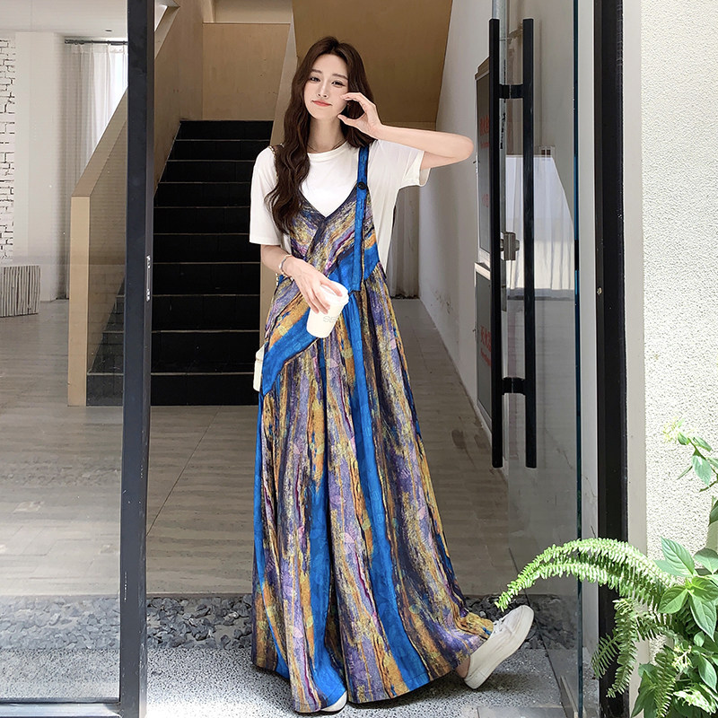 晕染蓝色连体裤女夏2025新款超火爆款网红阔腿裤连衣裤背带裤爆款,女装连体裤,2C122