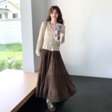 高级感轻奢气质显瘦针织上衣女初秋高腰复古丝绒半身裙两件套装，女装套装/套裙，2C166