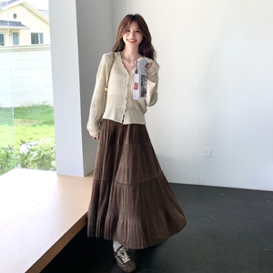 高级感轻奢气质显瘦针织上衣女初秋高腰复古丝绒半身裙两件套装图片