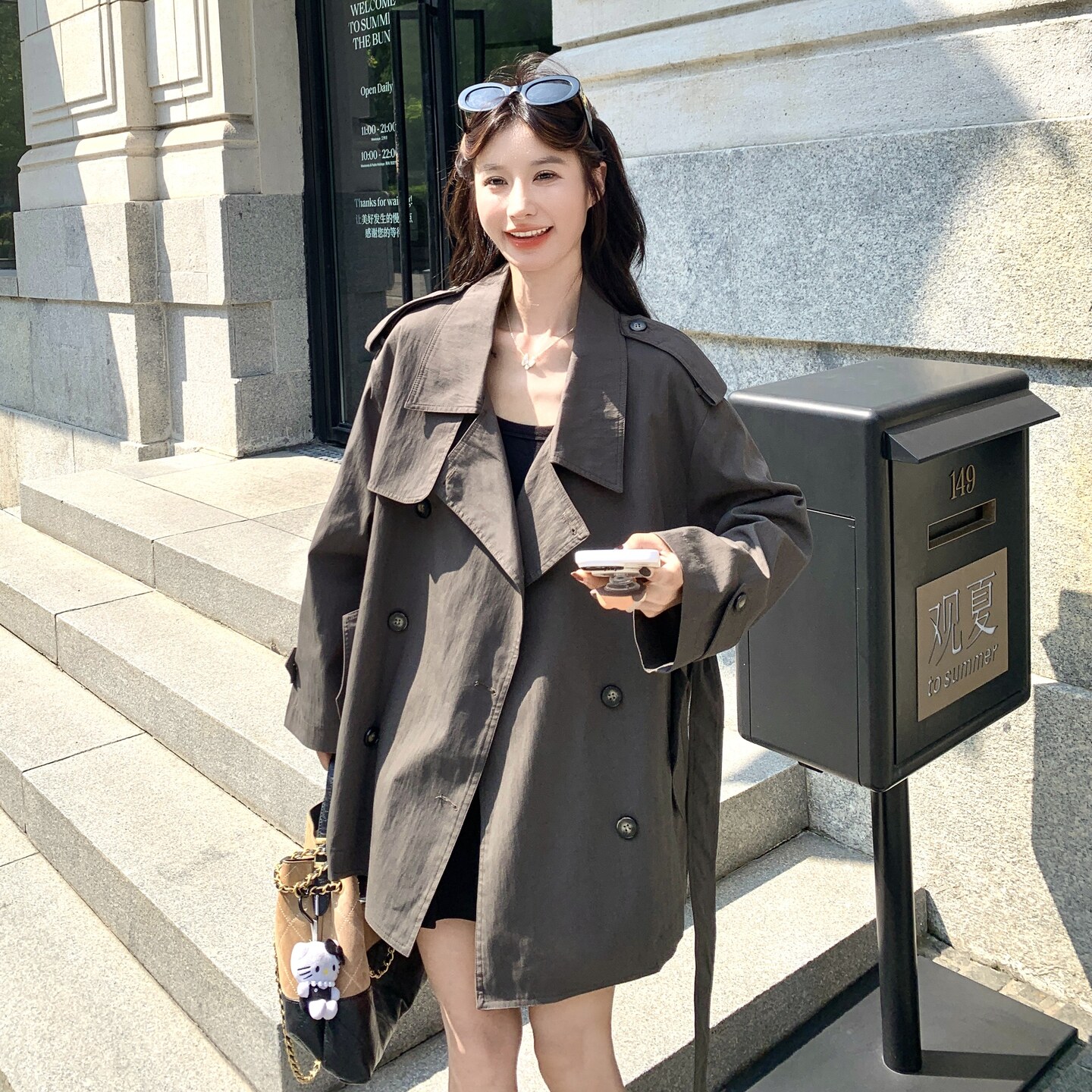 英伦风小个子风衣外套女2025秋季新款港风复古时尚宽松气质大衣潮,女装风衣,2C258