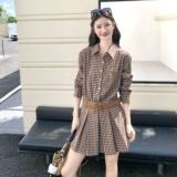 学院风格子衬衫套装女2025秋季新款韩系小个子气质减龄短裙两件套，女装套装/套裙，2C012