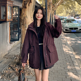 高级感超火好看紫色冲锋衣女春秋2025独特休闲登山服工装夹克外套，女装风衣，2C218