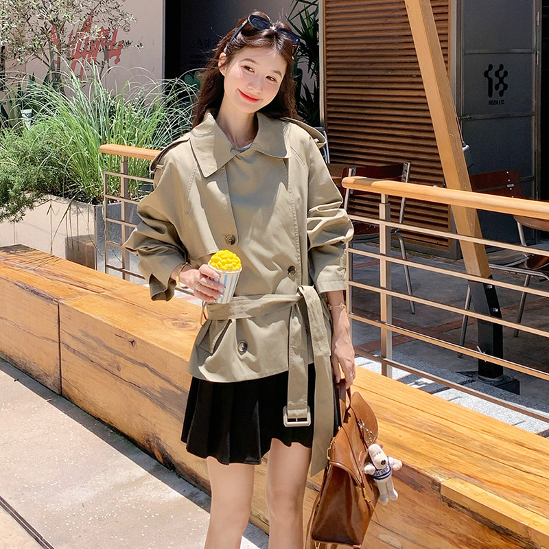 卡其色复古风衣外套女短款2025秋新款法式休闲减龄小个子时尚上衣,女装风衣,2C139