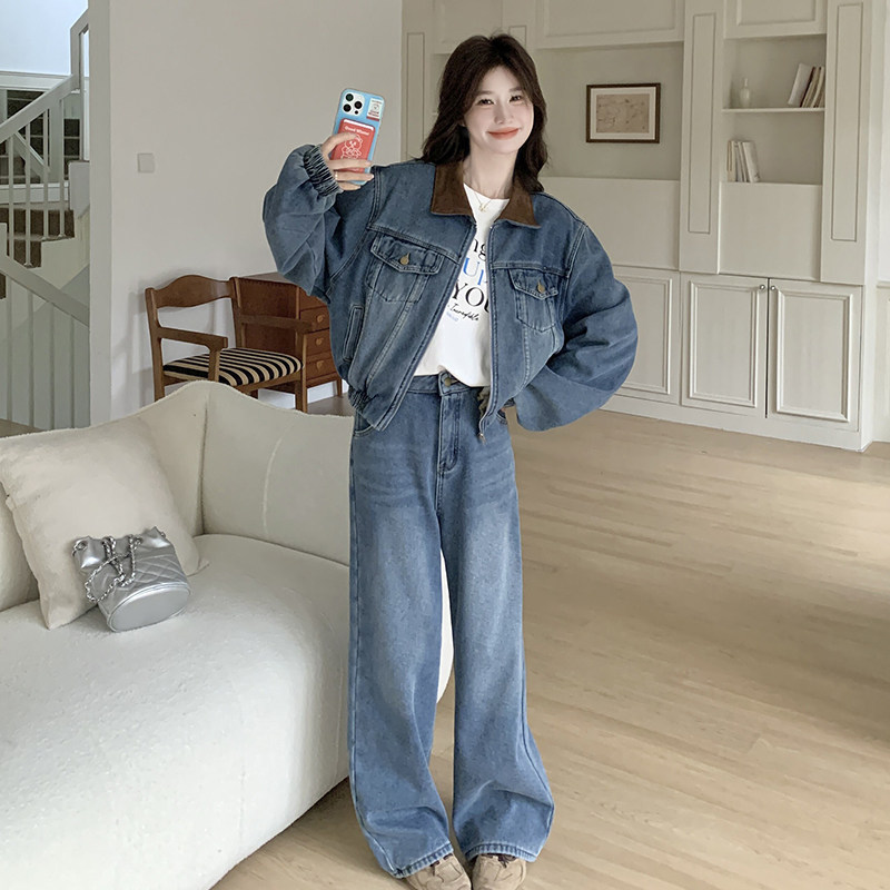 ：新款春装韩版潮流牛仔上衣两件套阔腿裤2C135-6866P175K258,女装套装/套裙,2C135