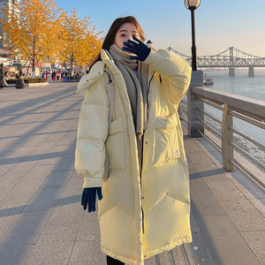 2025年新款奶黄色羽绒服女冬季中长款过膝设计感小众加厚外套图片