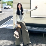 时尚披肩条纹毛衣阔腿裤两件套女2025秋季新款别致漂亮超火套装，女装套装/套裙，2C135