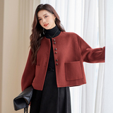 复古红色时尚棒球服短外套女2025春秋新款休闲气质小个子夹克上衣，女装毛呢外套，安在秀