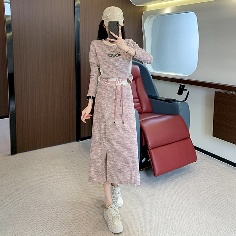 女秋新款设计感港风潮流修身显瘦半身裙两件套图片