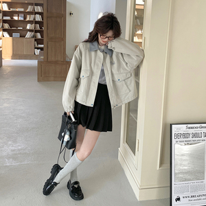 美式拼接牛仔外套女2025春季新款小众设计感韩系时尚复古休闲夹克图片
