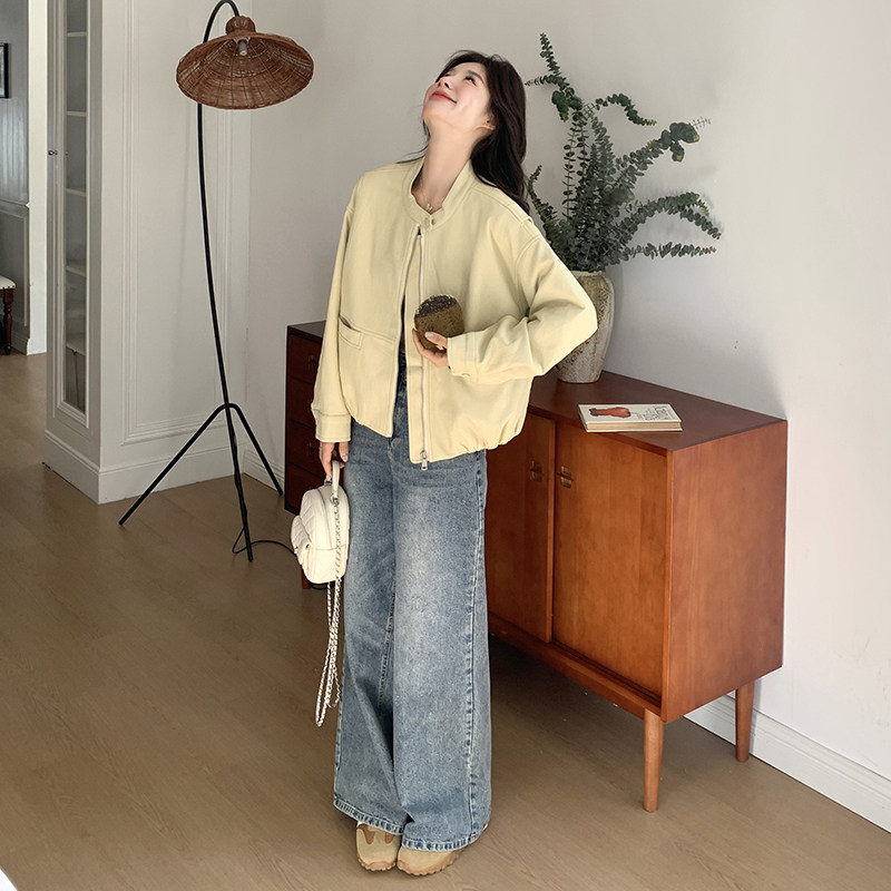 黄色短款pu皮衣外套女春秋2025新款小个子夹克休闲高级感机车服,女装短外套,2C203