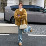美拉德皮毛一体毛毛外套女冬季新款韩系简约宽松加厚圆领棉服潮，女装皮衣，2C307