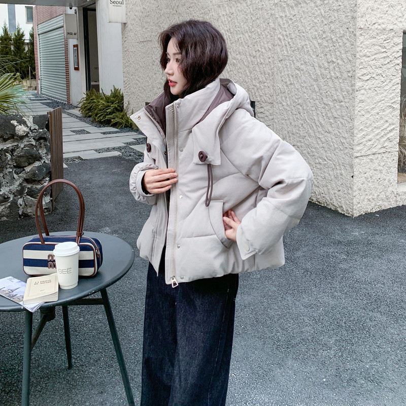韩系连帽撞色羽绒棉服外套女秋冬2025新款设计显瘦棉衣保暖厚棉袄,女装棉衣/棉服,2B140
