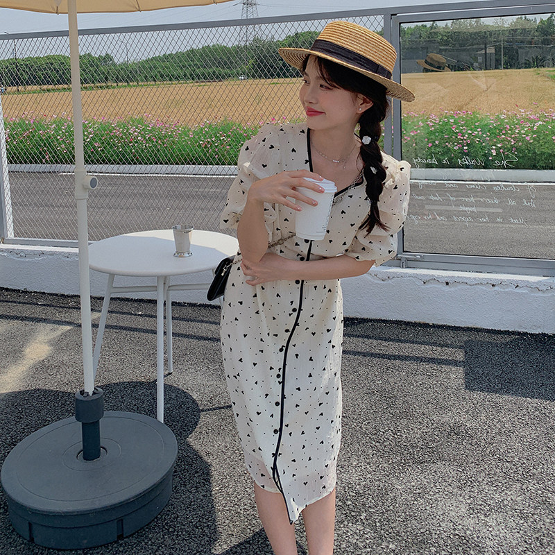 夏装新款爱心撞色白色连衣裙5826-P105K158,女装连衣裙,2B080