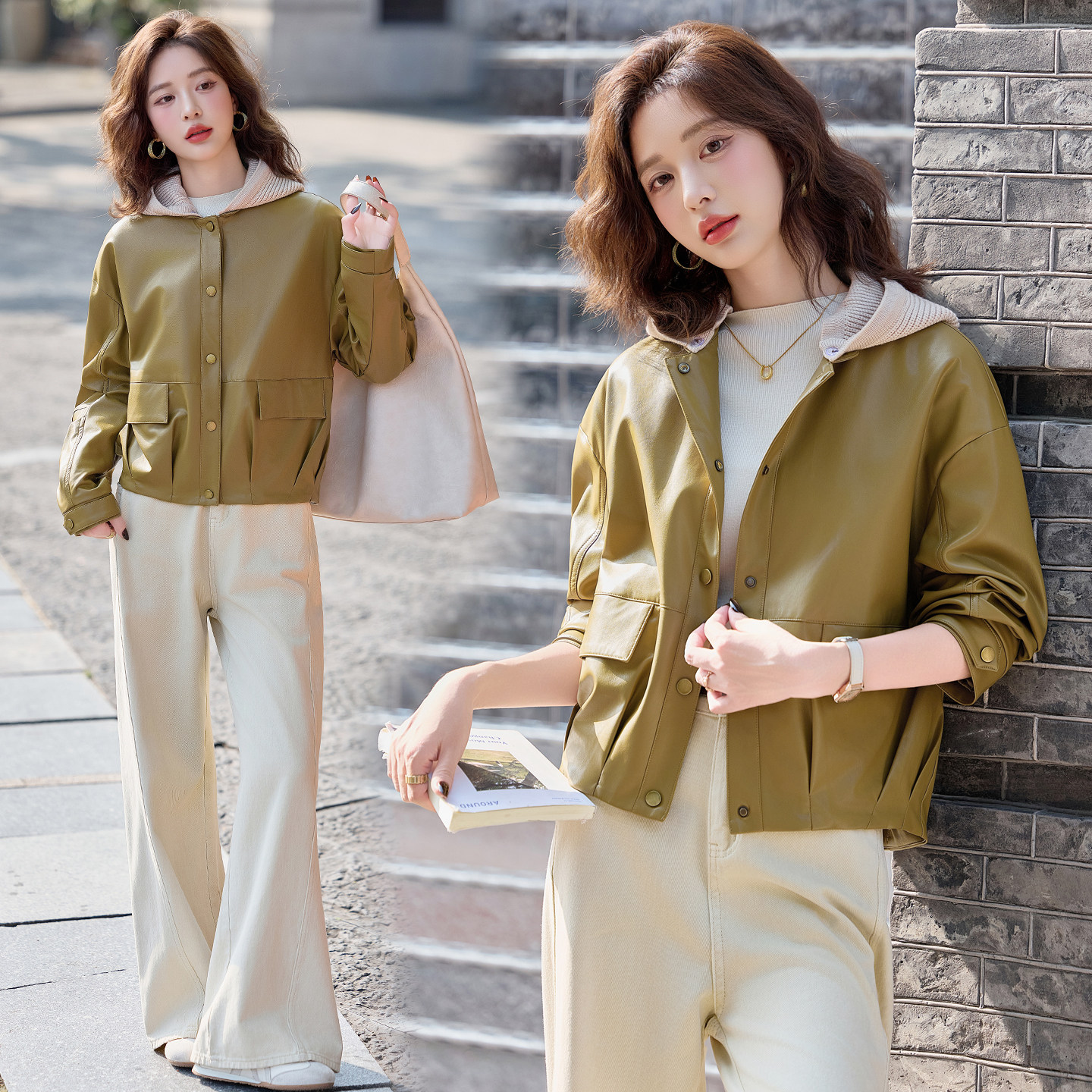 新品现货休闲高档时尚短款皮衣女小个子1C115-8107-P135-K238,女装皮衣,吾爱衣