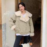 现货羊卷毛拼接派克服外套加厚羽绒服内胆5836-P235-K348，女装羽绒服，2C159