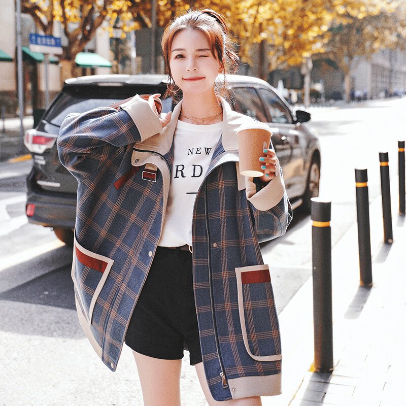 【24春】撞色包边大口袋格子工装外套2188-P135控188,女装风衣,2C069