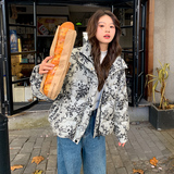新中式国风水墨印花短款羽绒服女2025冬季新款显瘦加厚白鸭绒外套，女装羽绒服，2B237