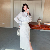 新中式国风气质衬衫上衣套装女2025春秋新款显瘦开叉半身裙两件套，女装套装/套裙，2D148