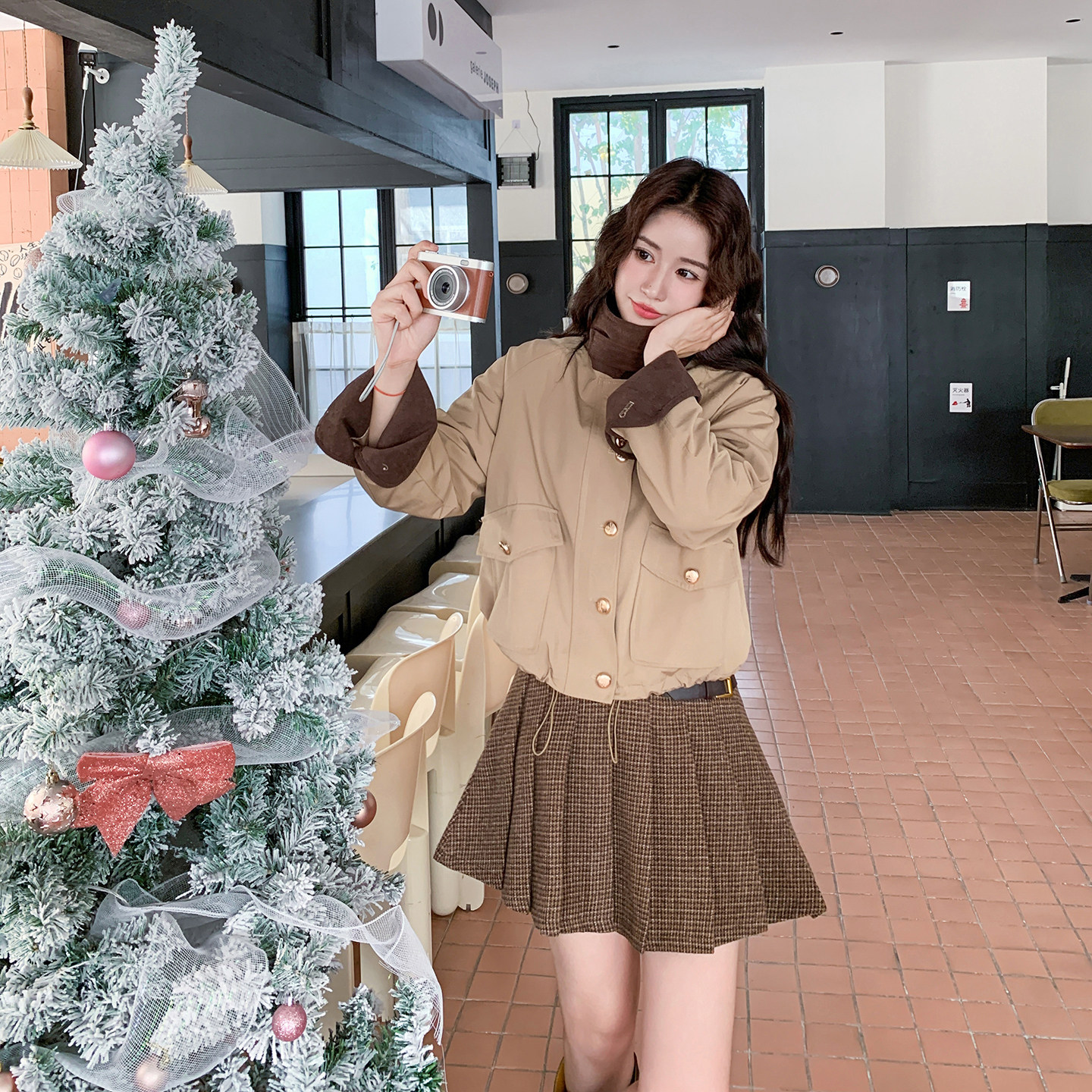 现货2D078-W6750-P225K338露丝同款外套夹棉+呢料半身裙2件套,女装棉衣/棉服,2D078