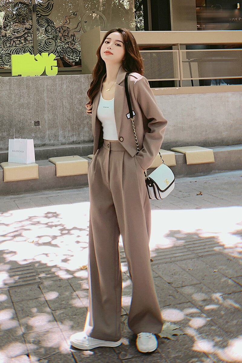 高级感炸街短款小西装套装女春秋2025年新款休闲西服阔腿裤两件套,女装套装/套裙,2C052