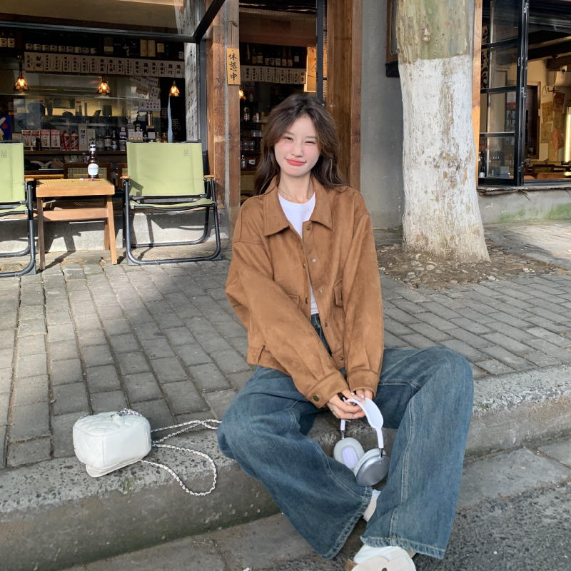 ｛数据超好｝现货春秋新款麂皮绒短外套高品质小个子通勤上衣,女装短外套,2D146
