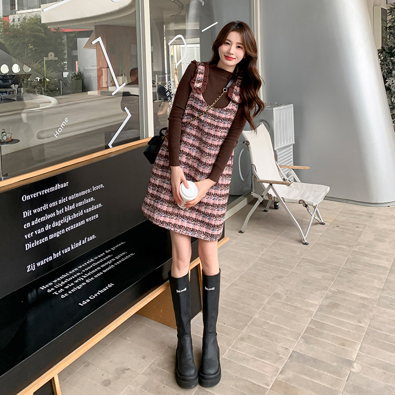 独特漂亮粉色格子小香风背带连衣裙女春秋2025新款洋气显瘦吊带裙,女装连衣裙,2C029