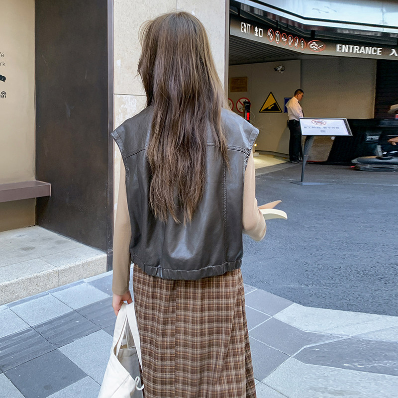 美式复古皮衣马甲女2025秋季新款高级感时尚百搭小个子短款外套潮,女装皮衣,2C215
