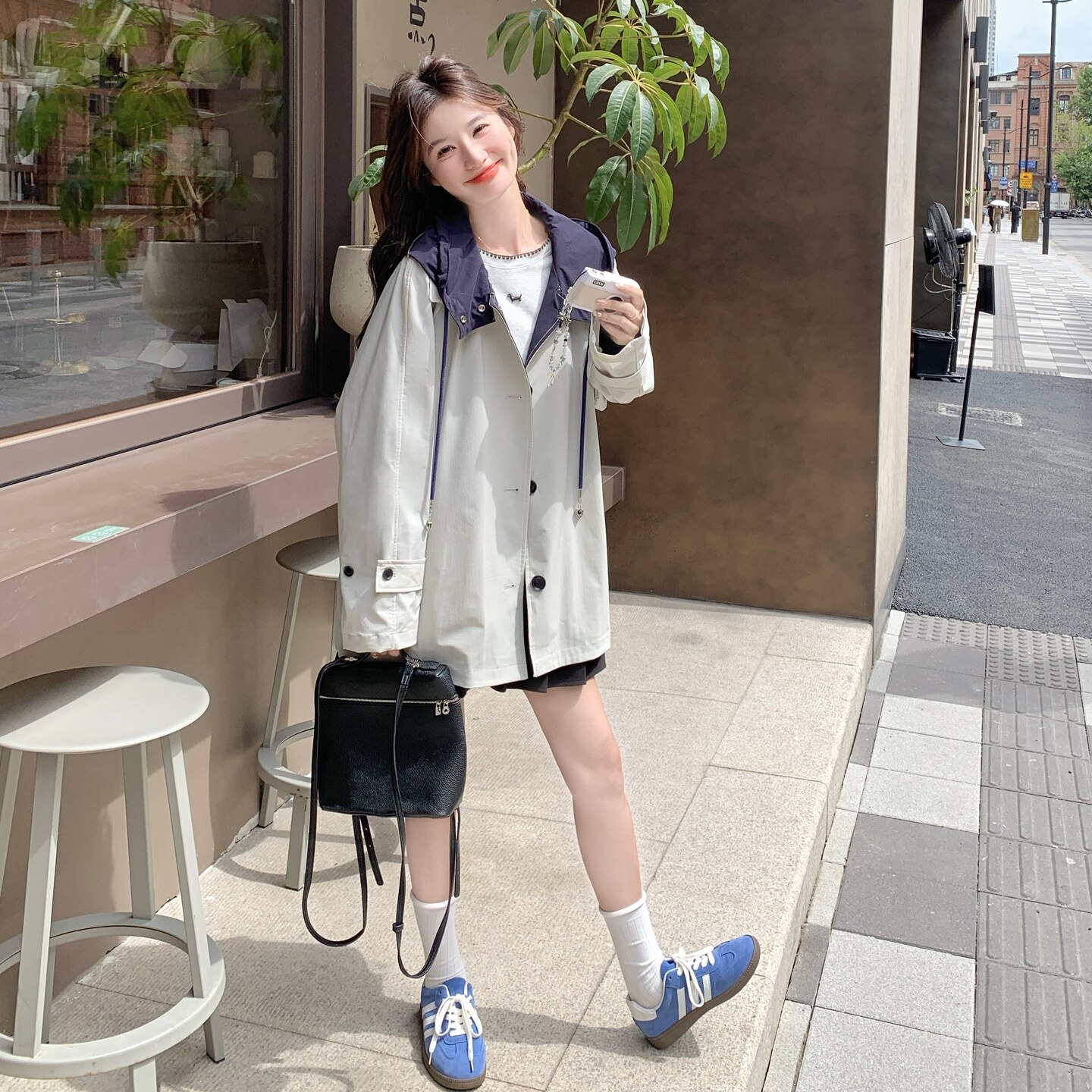 【春款现货】MIU家同款灰蓝色风衣088-7733P155K228,女装风衣,2C088