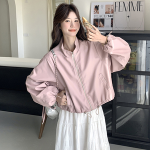 可盐可甜渐变粉色冲锋衣女秋2025新款超好看oversize韩版连帽外套图片