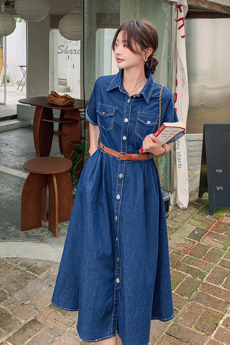 【现货！！夏新】071P115K1582025夏季新款中长款牛仔连衣裙,女装连衣裙,2C037