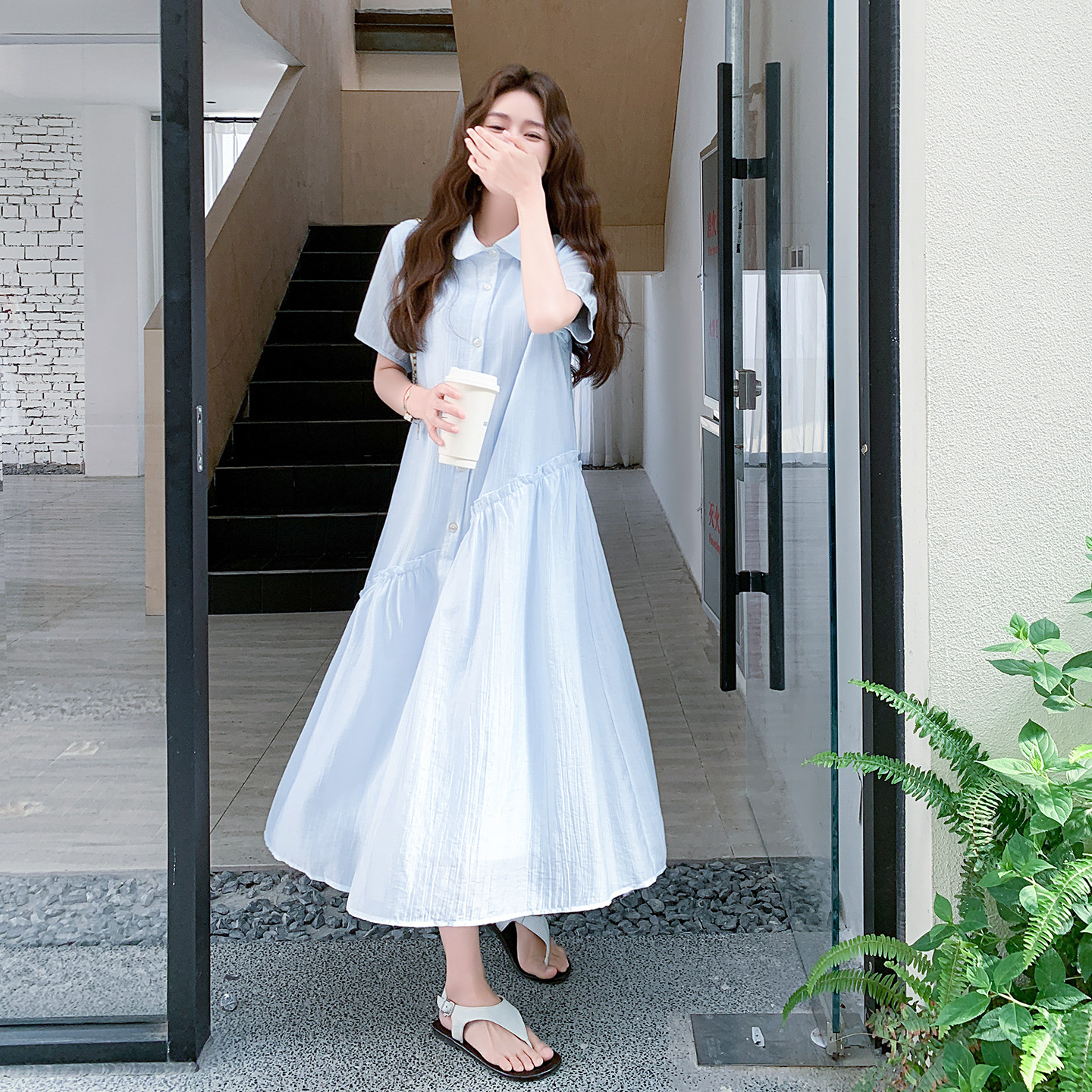 2026新款夏季纯色清凉减龄排扣POLO领连衣裙2569-P135控198,女装连衣裙,2D009
