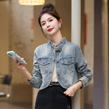 甜美长袖纯色牛仔外套时尚洋气2025年春季立领百搭上衣，女装毛呢外套，新感觉