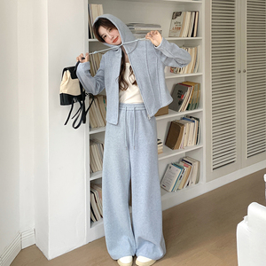 设计感休闲运动套装女2025春季新款韩系时尚显瘦卫衣阔腿裤两件套图片