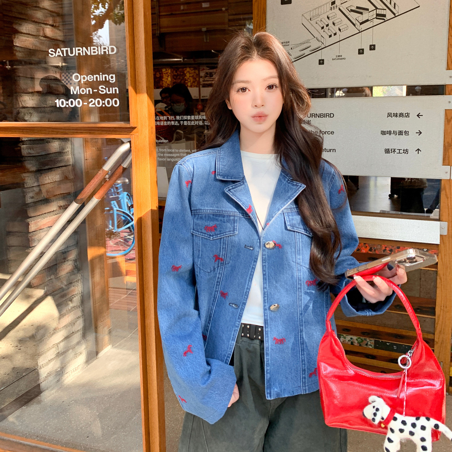 现货！自制小马刺绣牛仔外套W428p175K288,女装短外套,2C298