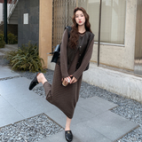 皮衣马甲条纹连衣裙套装女秋季2025新款感盐系减龄时髦两件套，女装套装/套裙，衣珂纱朗