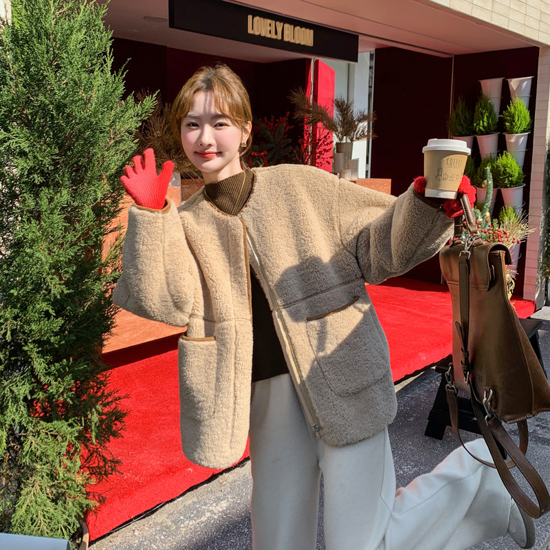 羊羔毛冬季外套女短款加厚宽松独特超好看欧货时尚2024新款小个子,女装皮草,2C092