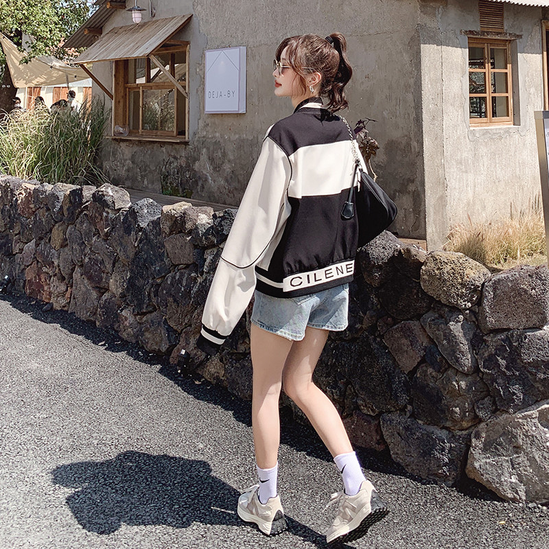 秋装拼接外套棒球服上衣057-5805-P130K188,女装短外套,2B080