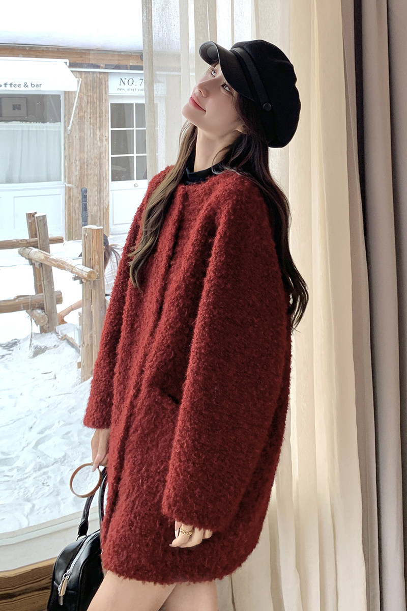 安可拉红围巾款皮毛一体羊羔毛外套女冬加厚棉服6092P225k328,女装棉衣/棉服,2C166