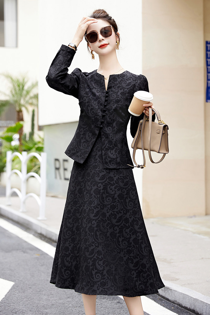 高级感提花两件套连衣裙女春秋2023新款名媛气质半身裙职业风套装,女装套装/套裙,衣佳和