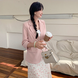 2025春秋季新款高级感温柔碎花吊带连衣裙两件套女时尚西服套装裙，女装套装/套裙，2C081