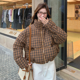 复古格纹设计感短款羽绒服女2025冬韩系小个子保暖厚实白鸭绒外套，女装羽绒服，2C139