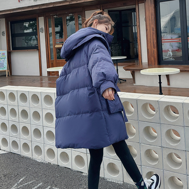 藏蓝色90白鸭绒高级感炸街羽绒服女中长款2022年冬季新款时尚外套,女装羽绒服,2C166