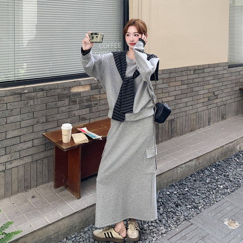 慵懒风宽松披肩灰色卫衣裙两件套休闲套装2B235-9173-P185-K278,女装套装/套裙,2B235
