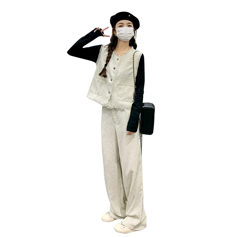 时髦气质感马甲阔腿裤套装女秋季2025新款休闲百搭穿高级感两件套,女装套装/套裙,2C010