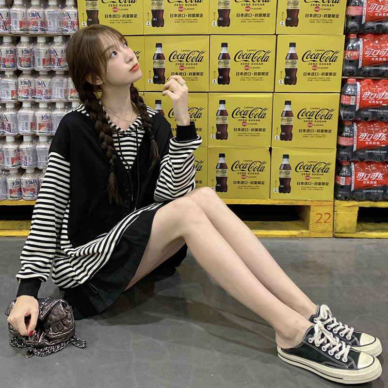 ()连帽条纹拼接卫衣2C373-D0910-P105K158,女装卫衣/绒衫,2C373
