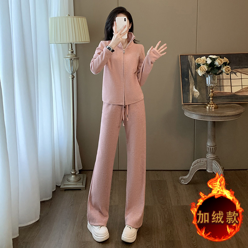 休闲减龄拉链开衫外套阔腿裤两件套,女装套装/套裙,2C310