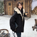 现货牛角扣加厚羊羔毛连帽休闲派克服5832-P275-K408，女装派克服，2C159
