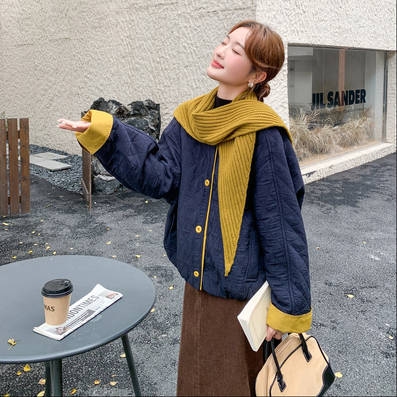 针织披肩加厚藏青色羽绒棉服女冬季2025新款小个子巨好看棉衣棉袄,女装棉衣/棉服,2C323