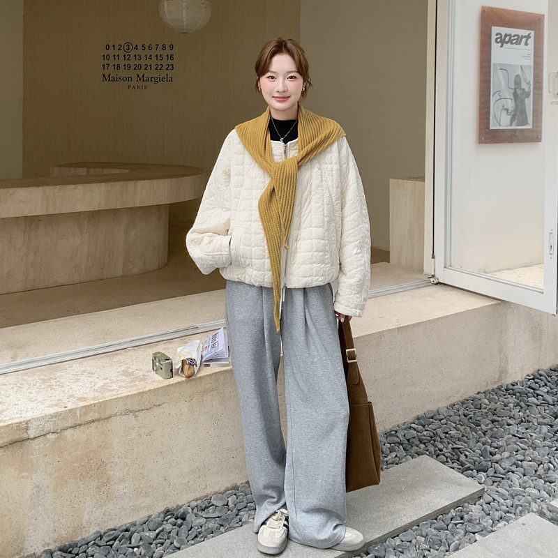 针织披肩米白色丝绒羽绒棉服女秋冬2025新款小香风棉袄高级感棉衣,女装棉衣/棉服,2C159