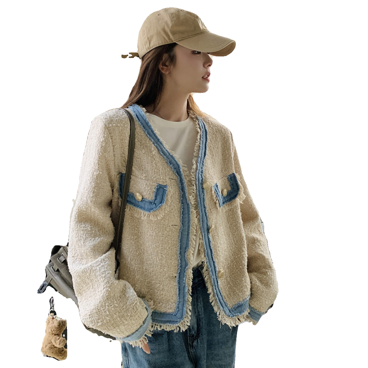 白色设计感小香风外套女2025春新款法式高级感气质时尚粗花呢上衣,女装短外套,2C053
